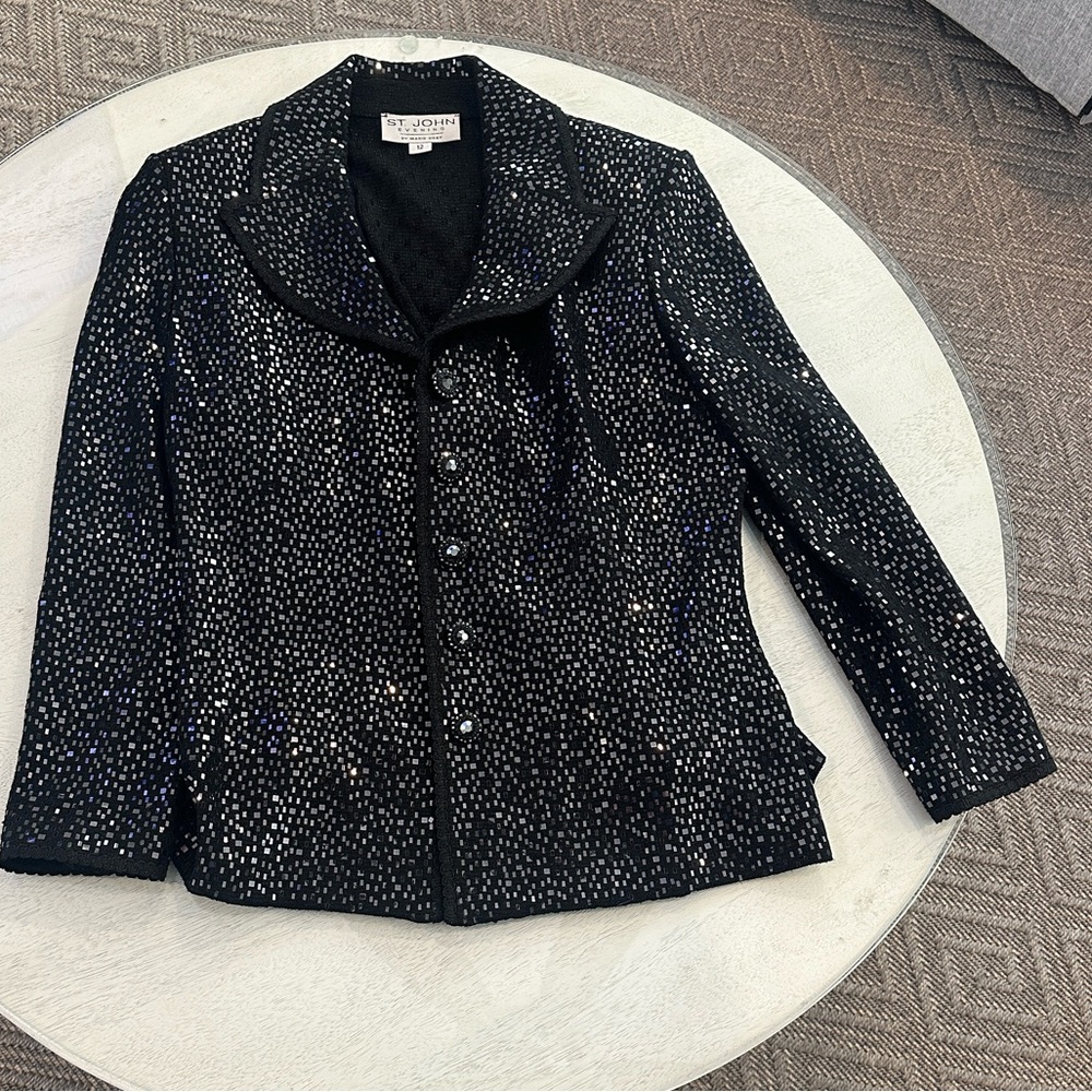 St. John Black Sequin Sparkle Knit Blazer